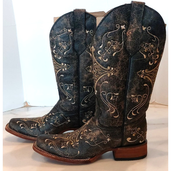 Circle G Womens‎ Embroidery Crackle Leather Snip Toe Boots Size 7.5 NIB - Picture 3 of 16